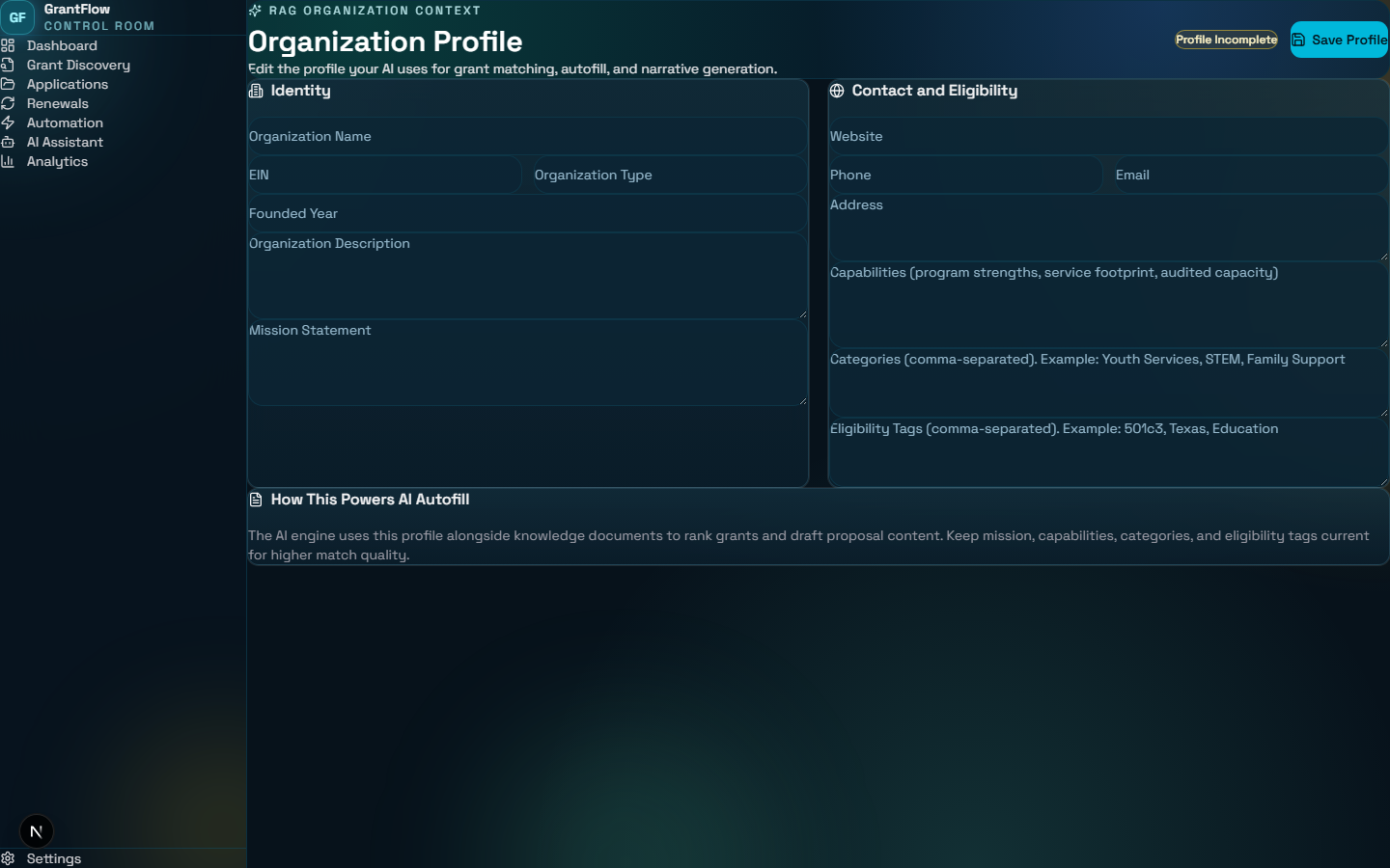 Settings — Organization Profile